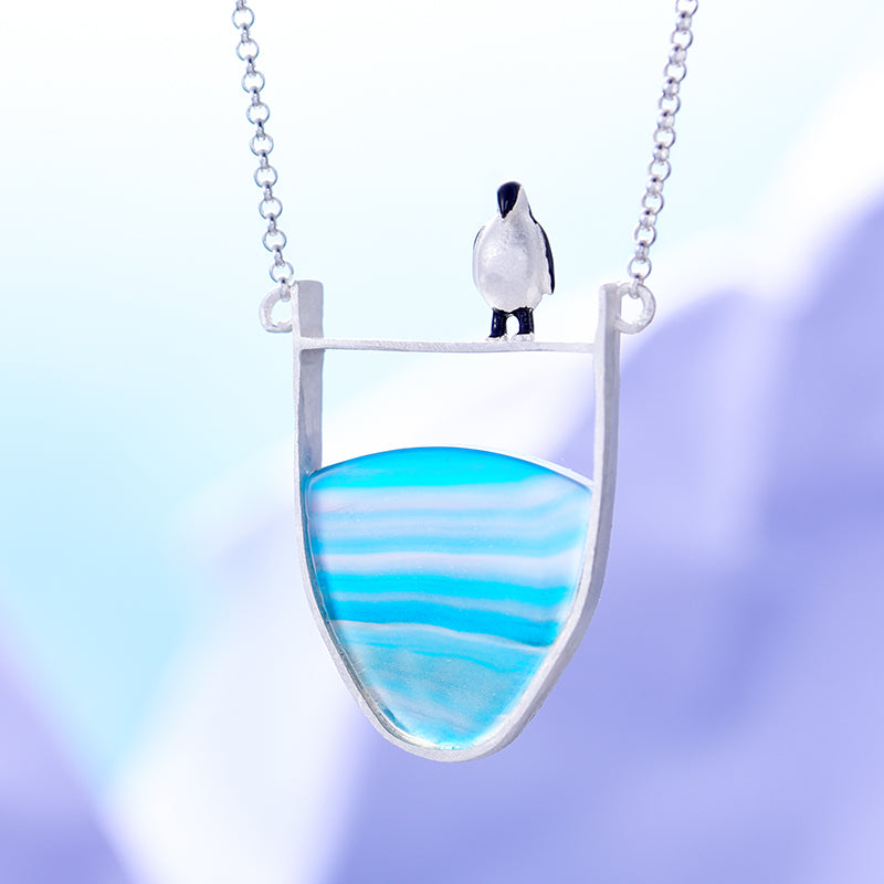 Penguin & Azure Wave Pendant Necklace