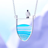 Penguin & Azure Wave Pendant Necklace