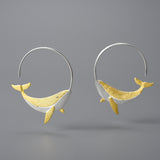 Blue Whale Wave Round Hoop Earrings