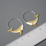 Blue Whale Wave Round Hoop Earrings