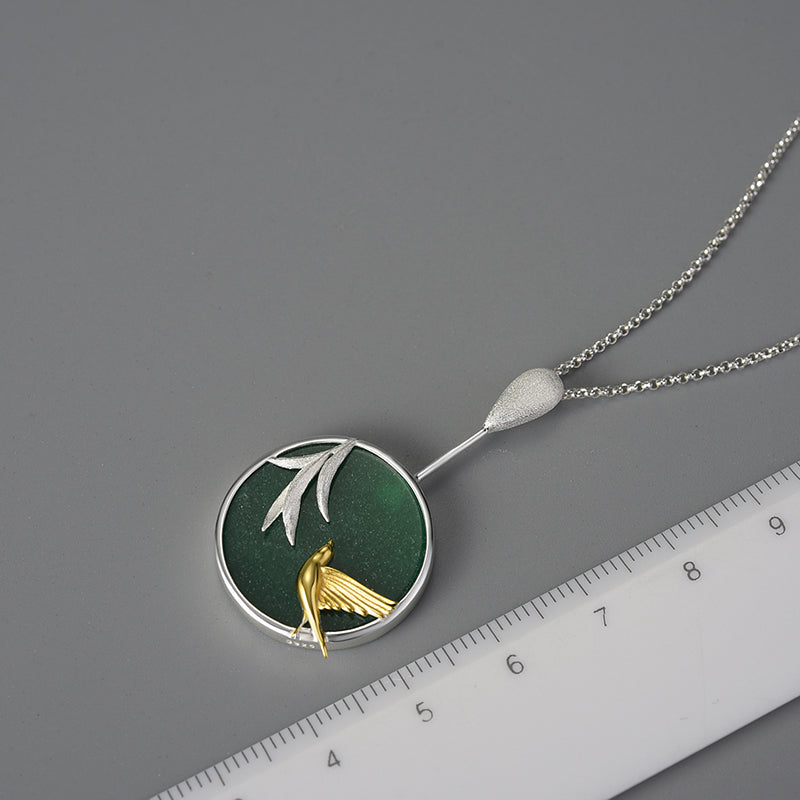 Stardust Sparrow Round Pendant Necklace