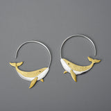 Blue Whale Wave Round Hoop Earrings