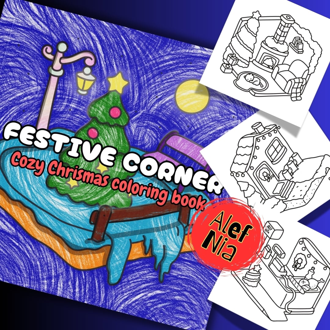 Festive Corner Coloring Pages Bundle Digital & Printable 6 Designs