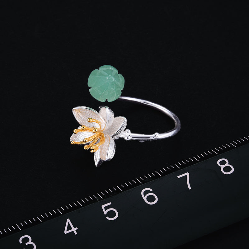 Delicate Lotus Flower Adjustable Ring