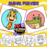 Animals for Kids Coloring Pages Bundle Digital & Printable 10 Designs