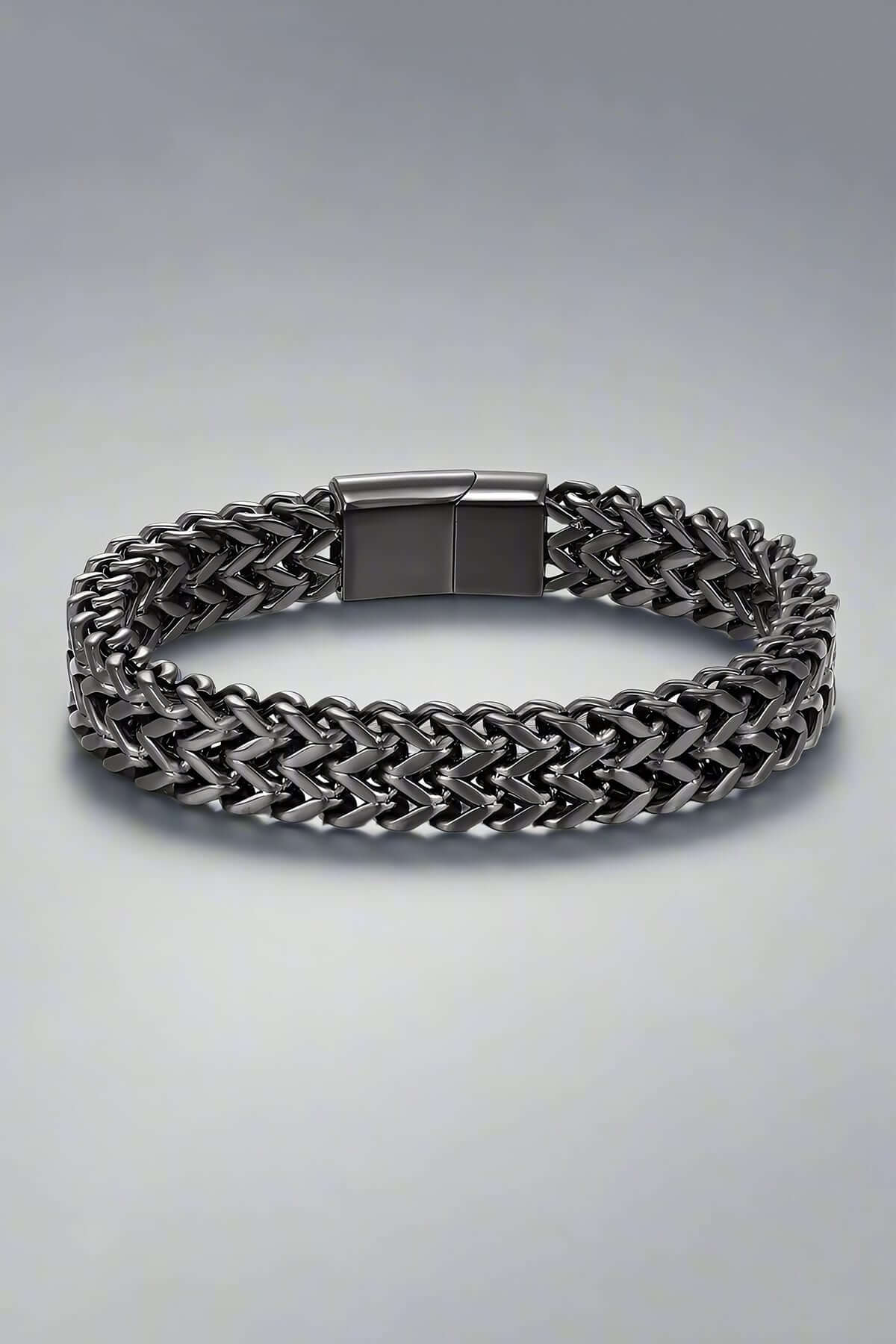 black link chain bracelet on white background