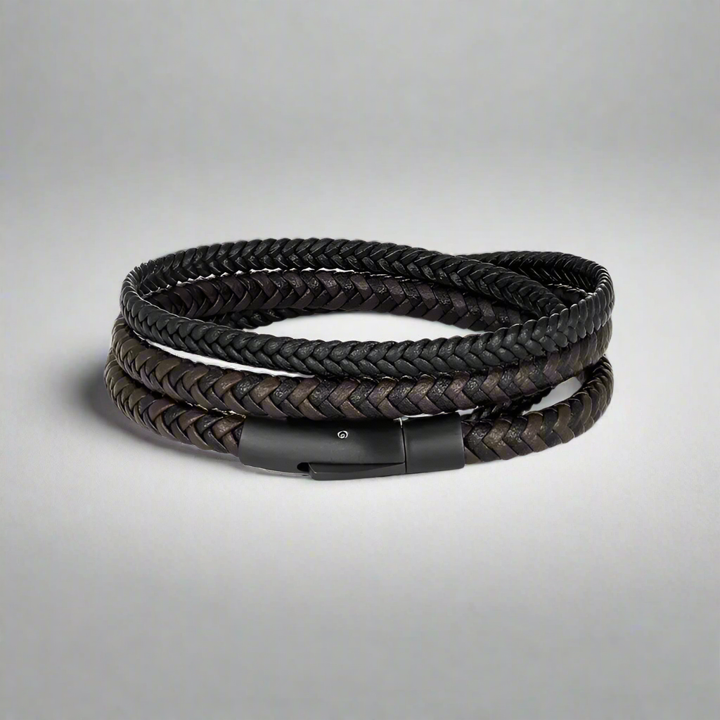 handcrafted leather bracelet in brown and black