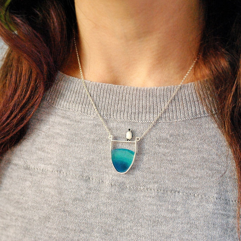 Penguin & Azure Wave Pendant Necklace