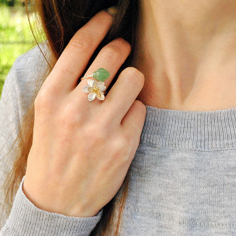 Delicate Lotus Flower Adjustable Ring