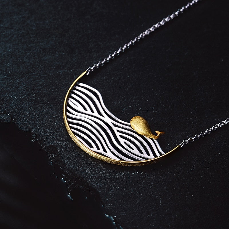 Minimal Blue Whale Pendant Necklace