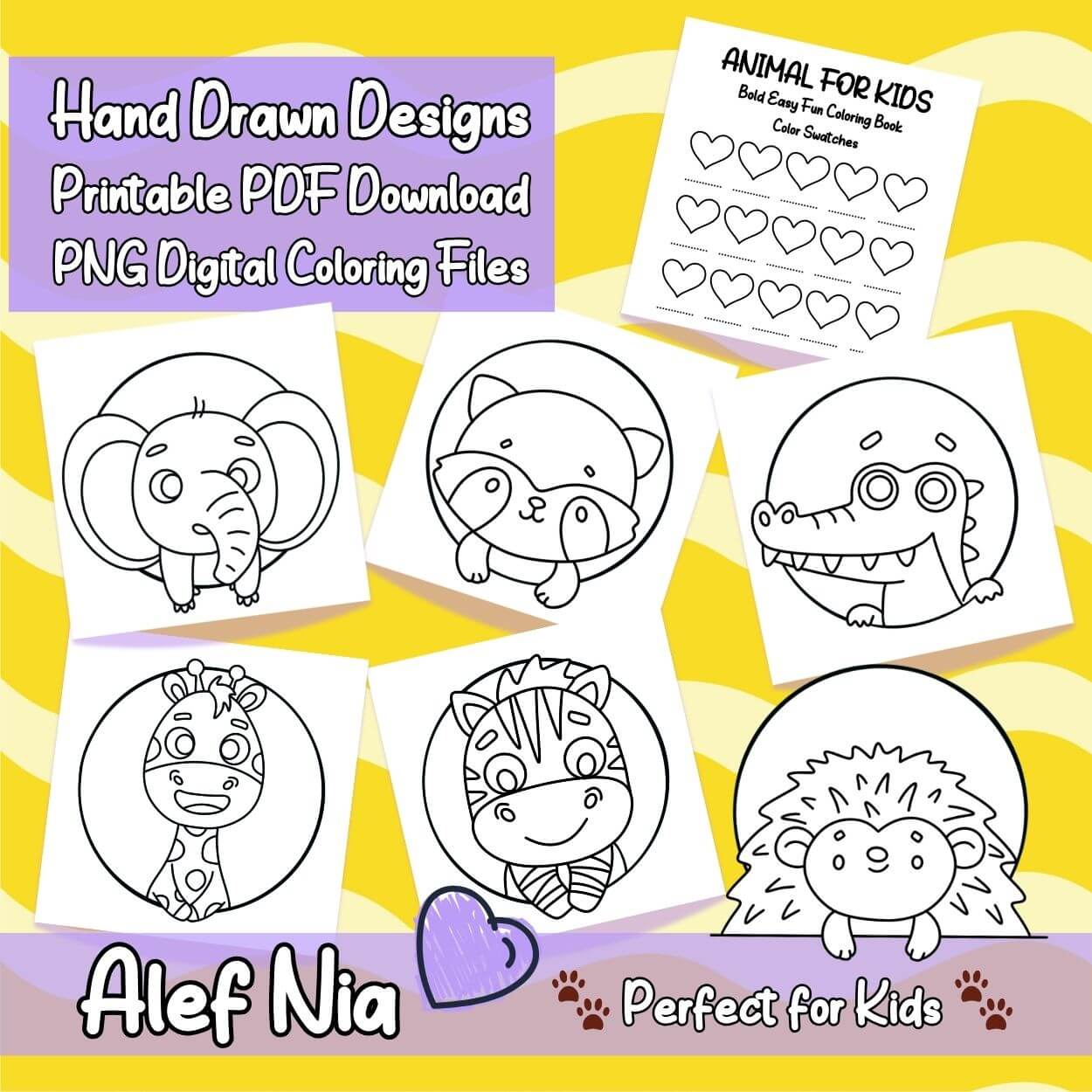 Animals for Kids Coloring Pages Bundle Digital & Printable 10 Designs
