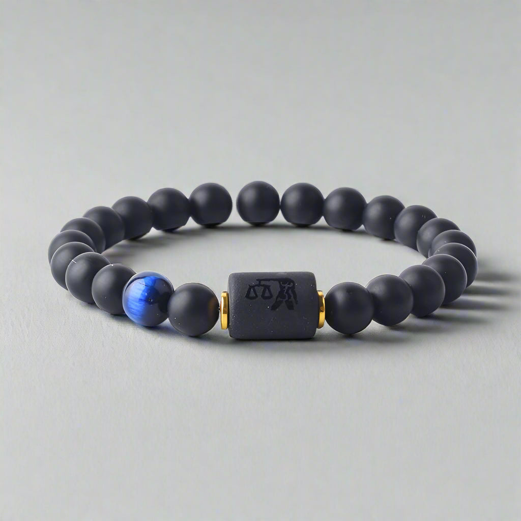 Zodiac Sign Matte Black Onyx Protection Bracelet