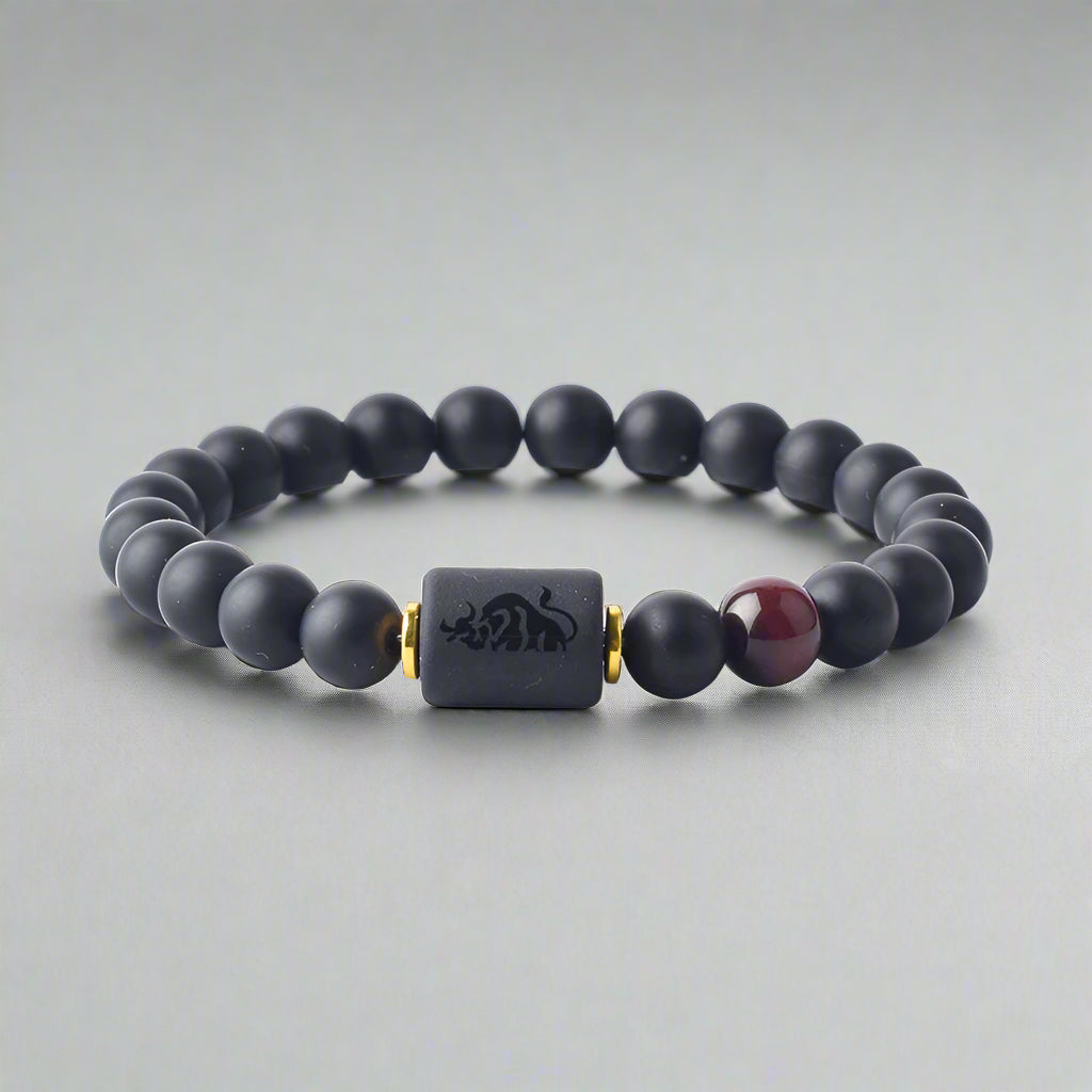 Zodiac Sign Matte Black Onyx Protection Bracelet