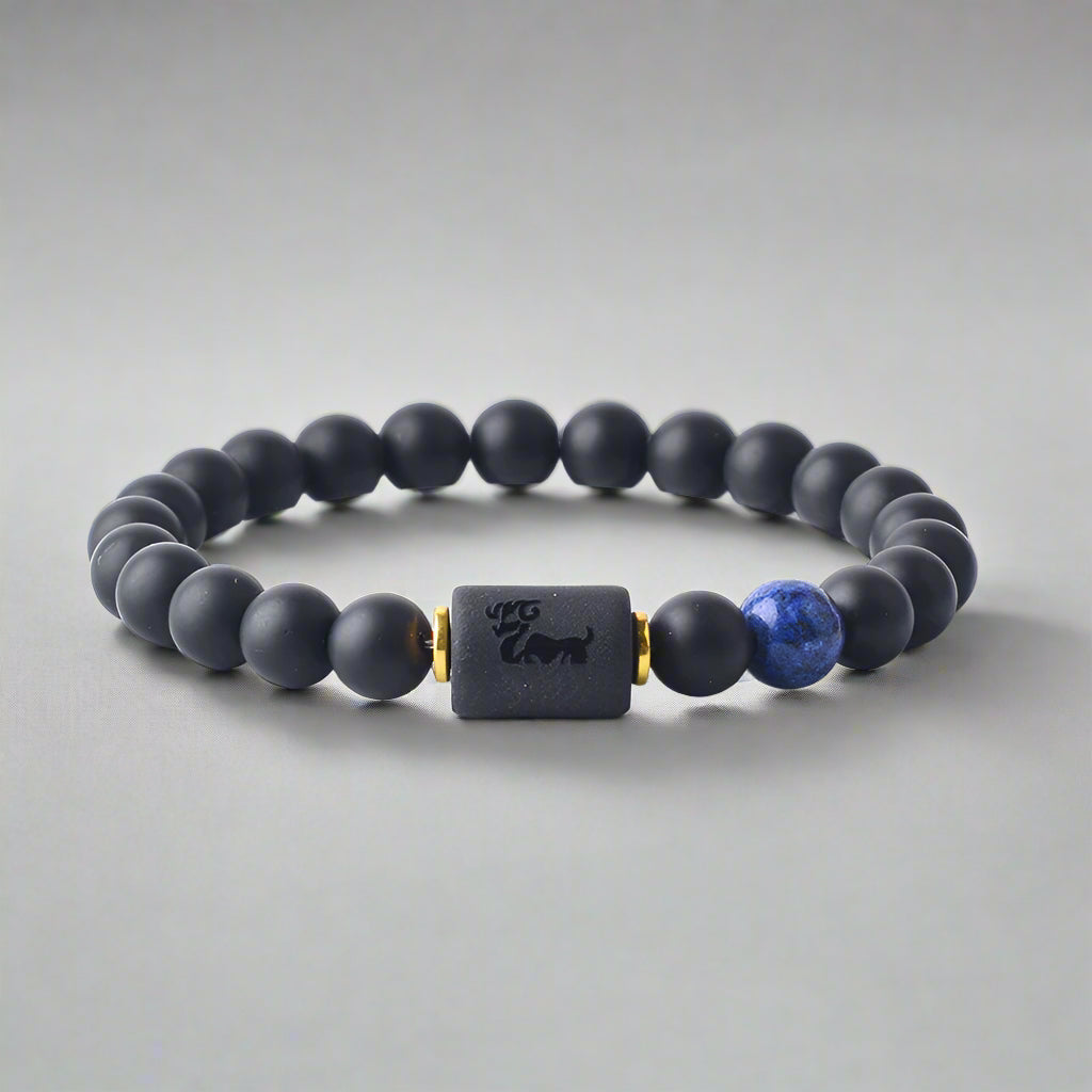 Zodiac Sign Matte Black Onyx Protection Bracelet