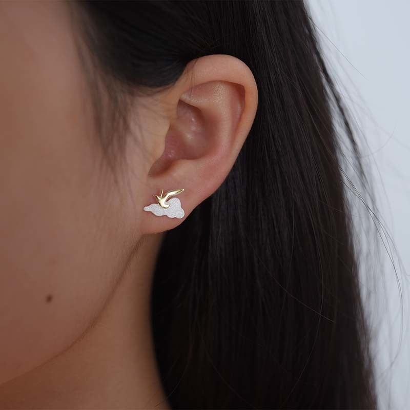 Sunlit Amber Bird Stud Earrings