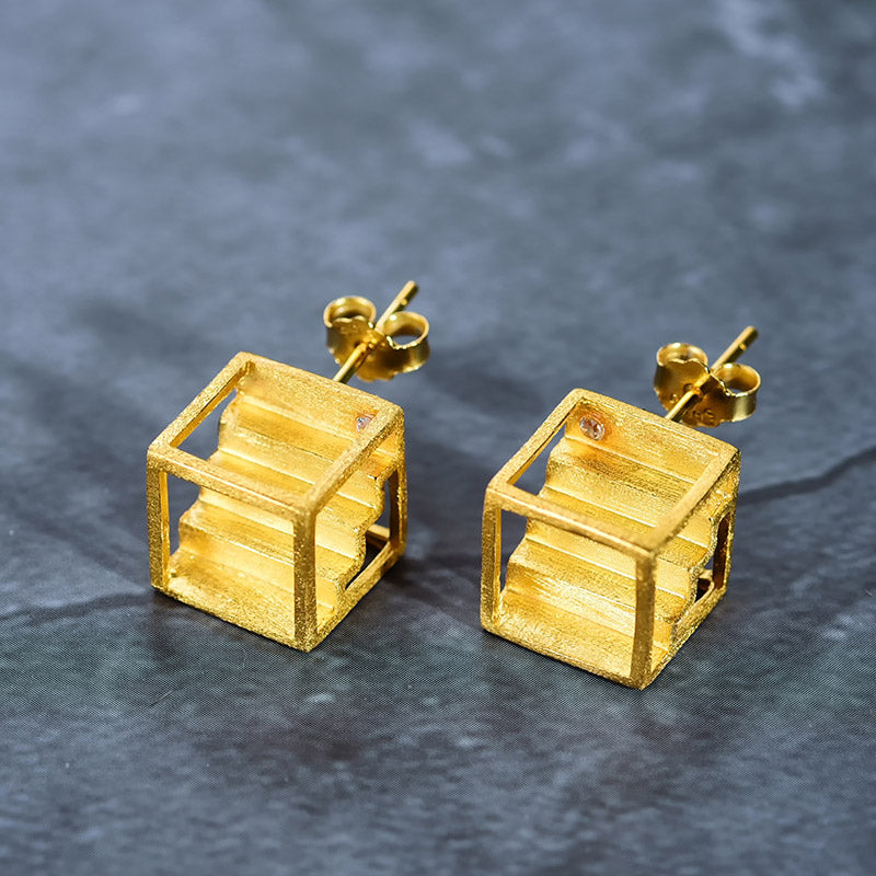 Cube Design Stud Earrings