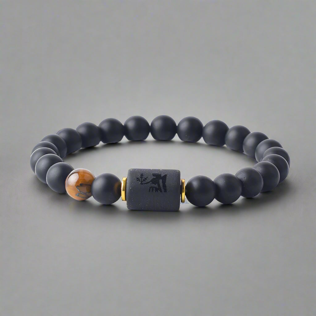 Zodiac Sign Matte Black Onyx Protection Bracelet