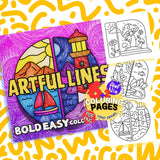 Artful Lines Coloring Pages Bundle Digital & Printable 6 Designs