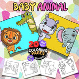 Baby Animals Coloring Pages Bundle Digital & Printable 20 Designs