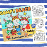 Comfy Beach Coloring Pages Bundle Digital & Printable 6 Designs