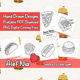 Snack Attack Coloring Pages Bundle Digital & Printable 6 Designs