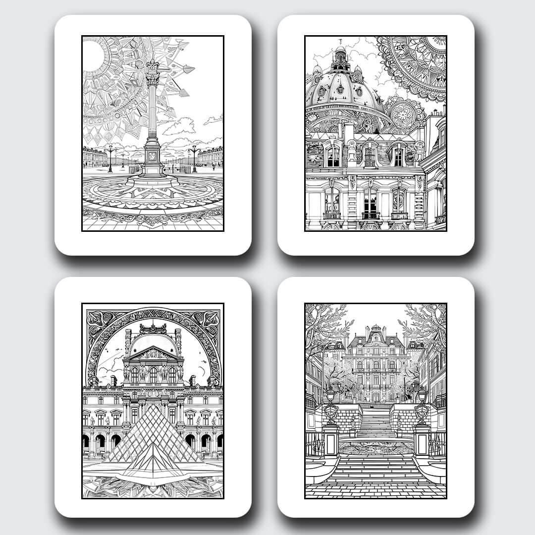 Paris Mandala Digital & Printable Coloring Book