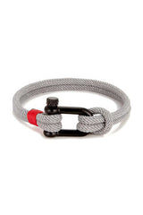 black shackle gray rope bracelet in white background