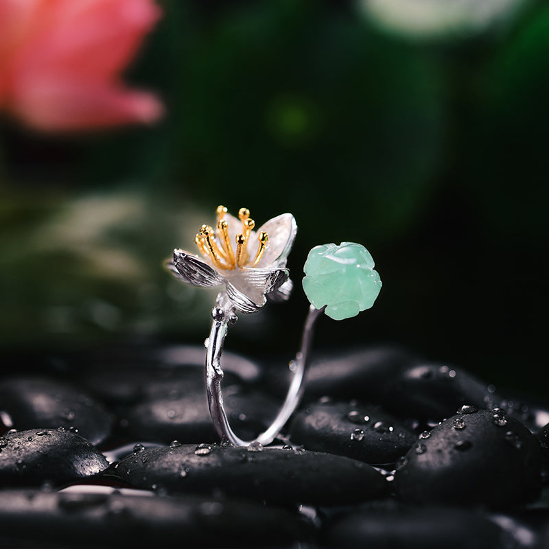 Delicate Lotus Flower Adjustable Ring